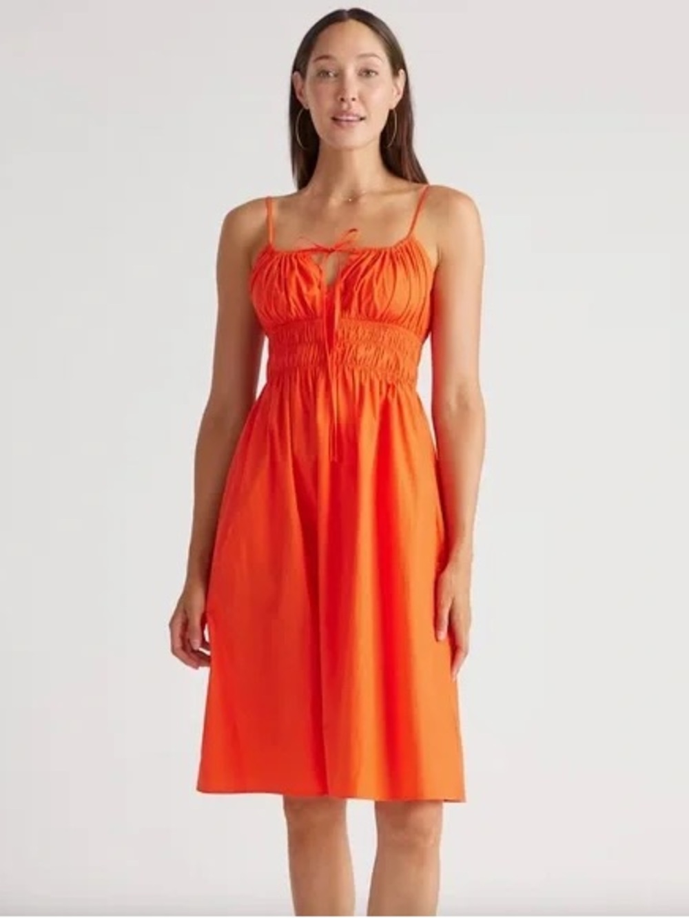 Quince Bright Orange Gathered Elastic Dress M NWT